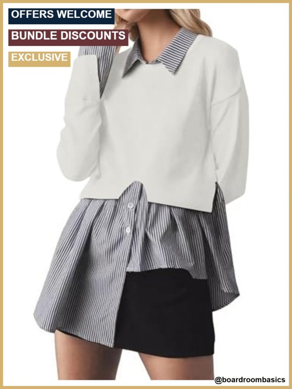 MISSACTIVER Women's Lapel Collar Slit Patchwork Sweater 2 in 1 Button